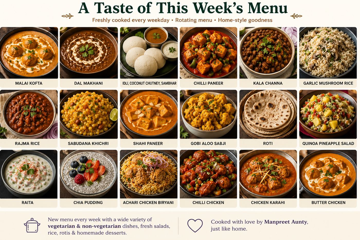 Mumta Foods weekly menu